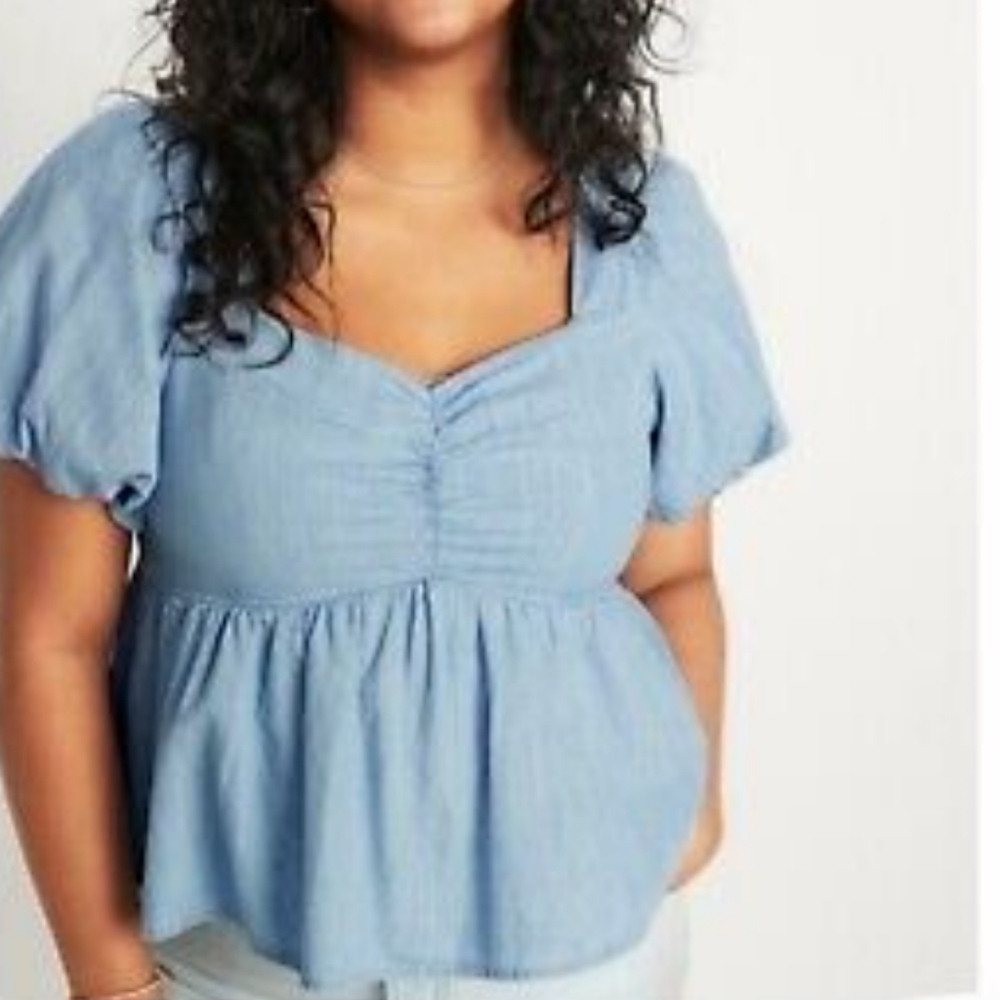 Old Navy Chambray Puff Sleeve Waist Defined Top Size 4X